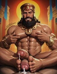 1boy 2boys abs ai_generated arm_cuffs artist_name bara beefy body_hair burly civilization civilization_vi cuffs cum daddy diffusiondudes ejaculation feet feet_focus foot_fetish foot_on_penis foot_play footjob foreskin frottage frotting gilgamesh_(civilization) gold_jewelry hairy hairy_legs hairy_male headpiece headwear hi_res large_pectorals large_penis legs male male/male male_focus male_only multiple_penises muscular muscular_male mutual_masturbation mutual_orgasm navel navel_hair necklace nipple_play nipples pectoral_grab pectorals penis penis_on_penis pov pov_crotch shiny_skin smirk smirking smug solo_focus spread_legs sweat sweatdrop sweaty toes tweaking_own_nipple uncircumcised uncut url