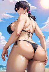 1girls ai_generated ass ass_focus beach big_ass big_breasts black_hair bleach bleach:_the_thousand-year_blood_war blue_sky blush breasts brown_eyes bubble_ass bubble_butt clouds dat_ass embarrassed fat_ass female female_only from_behind heavenly_ass huge_ass huge_breasts human ikumi_unagiya lipstick long_hair looking_at_viewer looking_back makeup marlosart mature mature_female mature_woman milf nai_diffusion ocean pinup ponytail presenting presenting_ass presenting_hindquarters round_ass sand seaside showing showing_ass side-tie_bikini side-tie_bikini_bottom sideboob solo solo_focus stable_diffusion sunlight sweat sweatdrop sweating thick_ass thick_thighs thighs tied_hair viewed_from_behind voluptuous wet wet_skin