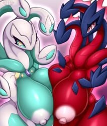 2024 2girls anthro areolae big_breasts breasts_to_breasts eternatus female female_only generation_8_pokemon hi_res legendary_pokémon looking_at_viewer mammal multiple_girls nintendo nipples pokémon_(species) pokemon president_alexander puffy_nipples zygarde