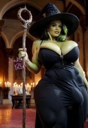 1futa ai_generated animated black_dress breasts bulge cleavage colored_skin dress facing_viewer futa_focus futa_only futanari green_hair green_skin huge_breasts long_video longer_than_one_minute magic_staff request solo_futa staff standing tagme thick_thighs vertical_video video wide_hips witch witch_hat