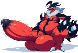 absurd_res ai_generated anthro balls belly big_balls big_penis blush bodily_fluids claws erection generation_6_pokemon genital_fluids genitals heart hellsonger hi_res huge_balls huge_cock humanoid_genitalia humanoid_penis hyper hyper_balls hyper_genitalia hyper_penis legendary_pokemon male masturbation nintendo nude open_mouth penis pokemon pokemon_(species) precum precum_drip simple_background solo tongue tongue_out vein veiny_penis white_background yveltal