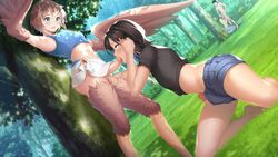 1futa 1girls absurdres black_hair black_shirt blue_eyes blue_hair blue_shorts blue_tank_top blush breasts brown_hair bush calum_(existence) completely_nude english_commentary erection existence feathered_wings feathers fellatio female female_penetrated female_penetrating forest futa_on_male futanari futanari_penetrating game_cg green_eyes hair_between_eyes harpy highres kari_(existence) kneeling lamia looking_at_another looking_up male maledom malesub medium_breasts midriff miniskirt monster_girl multicolored_hair multiple_boys multiple_girls naga nature nude outdoors public scenery shirt short_hair shorts skirt standing streaked_hair tree unbuttoned_shorts uosaasou white_skirt wings