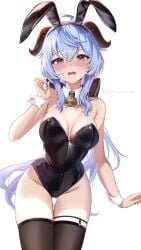 1girls alternate_costume bell black_bunny_ears black_bunnysuit black_thighhighs blue_hair blush bunny_ears bunnysuit cow_bell female female_focus female_only front_view ganyu_(genshin_impact) genshin_impact horns light-skinned_female light_skin long_hair looking_at_viewer medium_breasts simple_background slim_girl solo solo_female solo_focus standing thighhighs tight_clothing white_background young younger_female