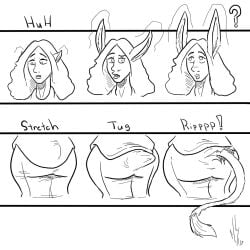 ass_expansion black black_and_white clothing_rip confused_look curly_hair donkey_ears donkey_tail dragon-storm female female_focus hip_growth long_hair mid_transformation skirt tail_growth transformation wide_hips