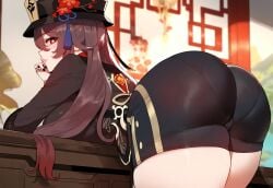 1boy 1girls ai_generated big_ass big_breasts big_butt big_thighs brown_hair female female_focus female_only genshin_impact hi_res hu_tao_(genshin_impact) huge_ass huge_breasts huge_butt huge_thighs long_hair looking_at_viewer looking_back looking_pleasured male miyuai nai_diffusion presenting presenting_hindquarters red_eyes solo solo_female solo_focus stable_diffusion thiccwithaq_(ai_style) thick thick_ass thick_butt thick_hips thick_legs thick_thighs wide_hips