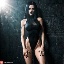 ai_generated black_hair blue_eyes breasts fit_female goth perfect_body petite pose sexy_pose