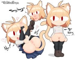1girls 2d :3 animal_ears animal_humanoid animal_tail ass ass_focus back_view bbl big_ass big_butt black_clothing black_legwear black_thigh_highs blonde_hair bottomless cat_ears cat_humanoid cat_tail catgirl clothed clothing delicioussoup exposed_ass eye_contact fat_ass felid felid_humanoid feline feline_humanoid female female_only genitals hi_res huge_ass humanoid inner_ear_fluff legwear looking_at_viewer looking_back looking_back_at_viewer mammal mammal_humanoid melty_blood mewing mob_face neco-arc no_panties presenting presenting_hindquarters pupils pussy rear_view red_eyes rizz shirt short_hair shortstack showing_ass simple_background skirt skirt_lift skirt_up slit_pupils smile solo solo_female solo_focus standing stockings sweater tail tan_body tan_skin text thick_thighs thigh_highs thighhighs thighs topwear tsukihime tuft type-moon white_background white_clothing white_shirt white_topwear wide_hips