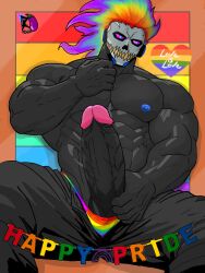 1boy abs anthro balls bara bone bottomwear bulge clothed clothing fangs fluids fortnite gay glowing male male_only multi_mouth muscles muscular muscular_male outline pants pecs penis precum renzo_(fortnite) rj_renzo sharp-teeth shirt skull solo stripper teeth tenting topwear underwear wet yaoi