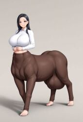 1futa ai_generated balls_bigger_than_penis balls_under_clothes barefoot big_balls big_breasts big_penis big_testicles black_hair blush brown_pants bulge centaur civitai clothed collared_shirt covered_nipples flaccid flaccid_penis full-package_futanari full_body fully_clothed futa_only futanari hand_on_own_stomach huge_balls huge_breasts huge_bulge huge_cock huge_testicles human_taur large_balls large_testicles long_hair long_sleeves looking_at_viewer midriff mizuiro01 mole monster_girl multi_leg multi_limb navel open_mouth own_hands_together pants penis_under_clothes shadow shirt sidelocks simple_background solo solo_futa standing tall_female taur testicles white_shirt