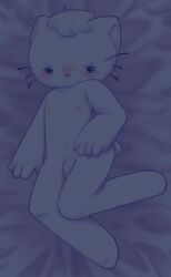 anthro bed bedroom_eyes bobtail_cat dear_daniel domestic_cat felid feline felis fur furniture half-closed_eyes hello_kitty hello_kitty_(series) hi_res kittystarr lidded_eyes lying male mammal narrowed_eyes sanrio seductive solo white_body white_fur