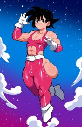 1boy assless_chaps bubble_butt bubbleguts bulge_through_clothing cute dragon_ball dragon_ball_super dragon_ball_z femboy feminine_male pink_outfit son_goku spandex yaoi