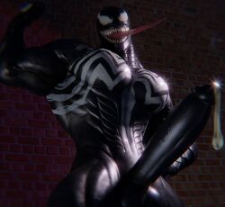 1boy bara barazoku big_balls big_penis male_only marvel muscular_humanoid muscular_male muscular_male_only precum solo solo_male venom venom_(marvel)