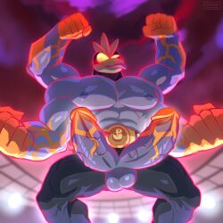 1boy 4_arms abs balls blushing cerberus_arts diphallia diphallism gigantamax_pokémon machamp male male_only multi_arm multi_genitalia multi_limb multi_penis muscular muscular_male penis pokemon pokemon_(species) showing_off solo solo_focus stadium tongue_out