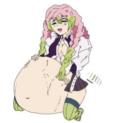 1girls aryion big_belly blush breasts demon_slayer female kanroji_mitsuri kimetsu_no_yaiba light-skinned_female light_skin vore vore_belly