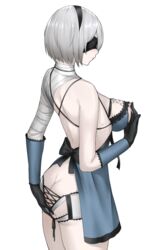 big_breasts female female_focus female_only kuronerinka nier:_automata nipples short_hair solo solo_female solo_focus white_background yorha_2b