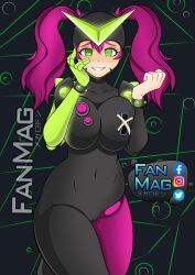 1girls 8-bit_(brawl_stars) 8-bit_virus_(brawl_stars) 8bit_(brawl_stars) arcade arcade_machine artist_logo artist_name brawl_stars breast_squeeze breasts dead_source fanmag_(artist) female humanoid neon rule_63 social_media spiked_bracelet twintails