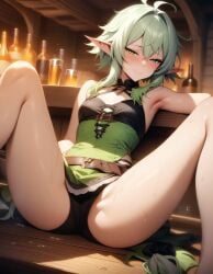 1girls ai_generated drunk elf female female_only goblin_slayer high_elf_archer_(goblin_slayer) rtxfus seductive small_breasts solo spread_legs tavern