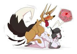 1boy 1boy1girl 1girls all_fours anthro belly blush breasts canid canine canis clothing compound_eyes curvy_female doggy_style dumb_jackal duo elbow_gloves female fertilization from_behind_position full_body gloves handwear happy_sex hi_res high_heels huge_ass human impregnation jackal large_breasts male male/female mammal no_nose nude overweight ovum ovum_with_heart pumps rochelle rochelle_(wouhlven) sex simple_background sperm_cell stomach_bulge thick_thighs tongue white_background wouhlven