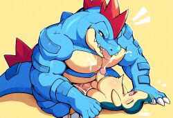 ai_generated anal anthro blush bodily_fluids closed_eyes crocodilian cum cum_in_ass cum_inflation cum_inside cum_on_face cumshot cyndaquil duo ejaculation erection femboy feraligatr gay generation_2_pokemon genital_fluids genitals hellsonger hi_res humanoid_genitalia humanoid_penis lying male male/male male_penetrated male_penetrating male_penetrating_male muscular muscular_male nintendo nude open_mouth orgasm pecs penetration penile penis pokemon pokemon_(species) reptile scalie sex simple_background size_difference teeth tongue tongue_out