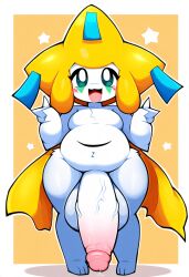 absurd_res ai_generated anthro balls belly big_balls big_penis blue_body blush bodily_fluids bottom_heavy bottom_heavy_femboy femboy foreskin front_view generation_3_pokemon genital_fluids genitals gesture girly hellsonger hi_res huge_balls huge_cock humanoid_genitalia humanoid_penis hung_femboy hung_trap jirachi legendary_pokemon looking_at_viewer male navel nintendo nude open_mouth overweight overweight_anthro penis pokemon pokemon_(species) pokemorph precum short_stack simple_background slightly_chubby smile solo standing teapot_(body_type) thick_thighs tongue uwu v_sign vein white_body wide_hips