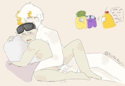 among_us anal cherry cum_in_ass cum_while_penetrated drooling gay goggles goggles_on_head headwear humanoid mouth_open pillow purple_(among_us) rhylix simple_background sweating what white_body white_hair yellow_(among_us)