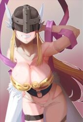 1girls 2024 absurd_res angewomon artist_name bandai_namco big_breasts blonde_hair cheesoart cleavage digimon digimon_(species) female female_only hand_behind_head helmet long_hair looking_at_viewer mole mole_on_breast mole_on_thigh smiling smiling_at_viewer solo teeth_showing