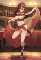 ai_generated blush breasts brown_hair dancing female female_focus female_only green_eyes nipples octopath_traveler primrose_azelhart pussy solo_female