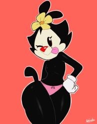 2020 animaniacs animaniacs_(2020) anthro breasts child_bearing_hips dot_warner flat_chest flower hand_on_hip looking_at_viewer mehdrawings nipples panties sexy_pose sticking_out_tongue topless wide_hips wink