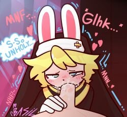 blonde_hair blowjob bunny_ears cum cum_in_mouth drawz_artz nun original_character