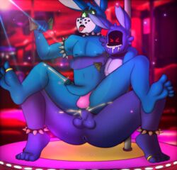 anthro ass balls bonnie_(fnaf) cum cum_in_ass cumming_together cumshot feet five_nights_at_freddy's five_nights_at_freddy's_2 gay male_only male_penetrating prostate_orgasm scrotal_lingerie spiked_anklet spiked_armlet spiked_collar stripper thong toe_ring toy_bonnie_(fnaf) toynnies withered_bonnie yaoi