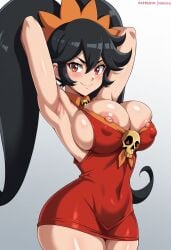 aged_up ai_generated arms_behind_head ashley_(warioware) bigpervywig breasts cleavage nintendo nipples thighs twintails warioware