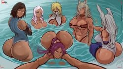 arachnart ass bleach breasts dark-skinned_female dark_skin enen_no_shouboutai fire_force ghislaine_dedoldia hibana korra large_ass large_breasts looking_at_viewer miruko multiple_girls mushoku_tensei my_hero_academia princess_hibana recording rumi_usagiyama the_legend_of_korra thick_thighs thighs water wide_hips