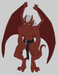 absurd_res anthro balls belt brooklyn_(gargoyles) disney gargoyle gargoyles genitals hi_res looking_at_viewer male male_only nipples pubes scalie smagma solo wings