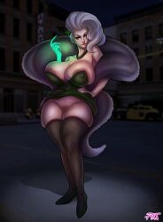 1girls deadlock hourglass_figure huge_breasts lady_geist light-skinned_female stockings tight_fit white_hair