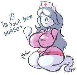 :) big_ass big_breasts big_butt big_nipples clothing cumlord cumlord_(artist) ghost just_coffee long_hair mob_face no_bra no_panties nurse nurse_hat nurse_uniform spooky spooky's_house_of_jump_scares spooky's_jump_scare_mansion spooky_(shojs) thick_ass