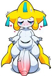 absurd_res ai_generated anthro balls big_balls big_penis blush blush_lines bodily_fluids chubby closed_eyes femboy foreskin front_view generation_3_pokemon genitals heart hellsonger hi_res huge_balls huge_cock humanoid_genitalia humanoid_penis hung_femboy hung_trap hunting_dog hyper hyper_balls hyper_genitalia hyper_penis jirachi legendary_pokemon long_penis male nintendo penis pokemon pokemon_(species) simple_background smile solo sweat sweatdrop thick_penis thick_thighs vein veiny_penis white_background wide_hips