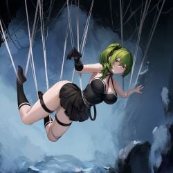 1girls ass bondage bound breasts cave dress frieren_beyond_journey's_end green_hair ponytail purple_eyes restrained skirt solo sousou_no_frieren spider spider_web tagme_(artist) thighs tied tied_up ubel_(sousou_no_frieren) web web_bondage zoophilia