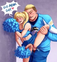 2boys adam_dudley anal anal_sex blonde_hair blush cheerleader cheerleader_uniform crossdressing femboy ferndyne imai_cosmo kengan_(series) kengan_ashura leg_lift muscular_male penis sex skirt yaoi