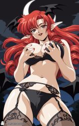 bra devil_wings garter_straps original_character panties pointy_chin succubus vampire vampire_girl