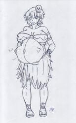 clothes danodrawings fetal_movement hand_on_own_stomach looking_back mictl original original_character outie_navel pregnancy pregnant pregnant_belly pregnant_female ready_to_pop sandals sketch solo standing tagme wip