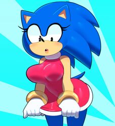 1girls amy_rose_(cosplay) anthro big_ass clothing female female_only genderswap hedgehog huge_breasts red_dress rule_63 sega solo somescrub sonic_(series) sonic_the_hedgehog sonique_the_hedgehog tagme