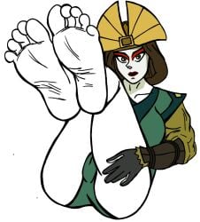 1girls avatar_legends avatar_the_last_airbender barefoot black_eyes earth_kingdom feet feet_up female female_only fetish foot_fetish foot_focus inspired inspired_by kyoshi lifting_leg redraw soles tacitusart the_avatar toes