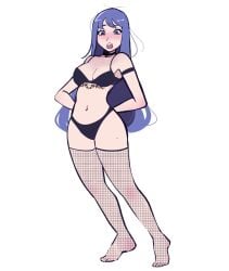 blue_eyes blue_hair blush breasts female fishnets headgear miaormoa(artist) pussy tattoo underwear