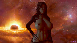 1girls 3d abdomen big_breasts bimbo black_hair breasts breasts_out curvaceous curvy curvy_figure erect_nipples female female_only fit fit_female happy hourglass_figure human human_only large_breasts looking_away mass_effect miranda_lawson mostly_nude naughty_face nude partially_clothed smile smiling solo solo_female thespig thick voluptuous wide_hips