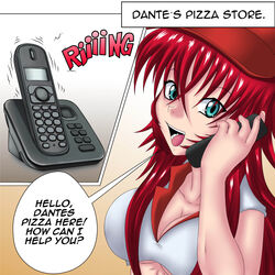 1girls big_breasts bleedor bleedoranimation commission crossover english_text erza_scarlet fairy_tail female female_only high_school_dxd human open_mouth patreon pizza pizza_delivery red_hair rias_gremory solo speech_bubble text