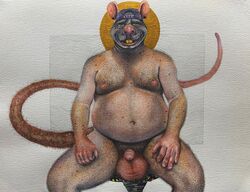 absurd_res anthro arm_hair balls big_balls big_balls_small_penis body_hair brother-rat character_ben flaccid genitals hairy_balls hi_res humanoid_genitalia leg_hair male male_only mammal murid murine nipples nude overweight overweight_anthro overweight_male painting_(artwork) penis pubes rat realistic rodent shoulder_hair sitting slightly_chubby small_penis solo tail_hair traditional_media_(artwork) watercolor_(artwork)