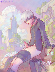 1boy cum cumshot erection femboy girly male male_focus male_only masturbation nier nier:_automata penis sabudenego trap yorha_9s