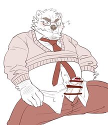 2020 anthro blush bottomwear clothing erection eyewear genitals glasses kemono male male_only mammal necktie overweight overweight_anthro overweight_male pants penis ryuta-h shirt simple_background sitting solo topwear ursid white_background