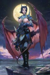 1girls arueshalae big_breasts blue_hair breasts demon demon_girl edit female female_only looking_at_viewer official_artwork_edit pathfinder pathfinder_wrath_of_the_righteous red_eyes solo succubus topless