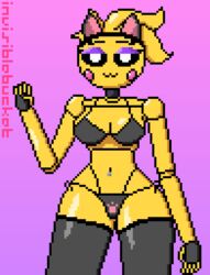 animatronic anthro avian beakless bird bra breasts female five_nights_at_freddy's five_nights_at_freddy's_2 invisiblebucket panties pixel_art robot seductive solo stockings toy_chica_(eroticphobia) toy_chica_(fnaf)